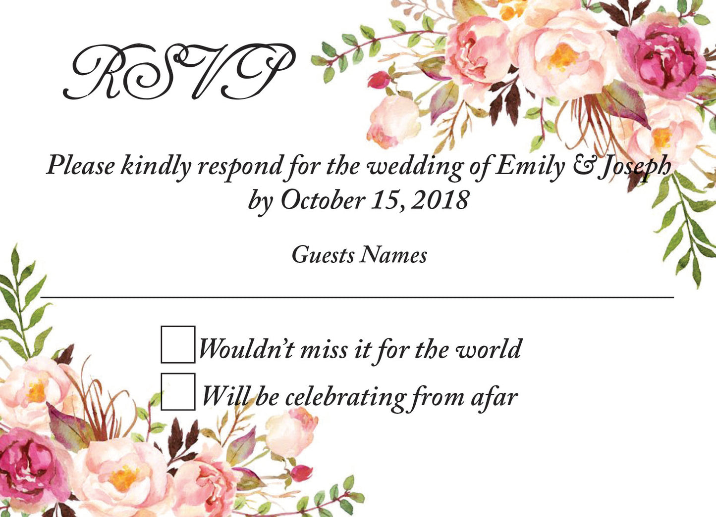 Wedding Invitation reply  card